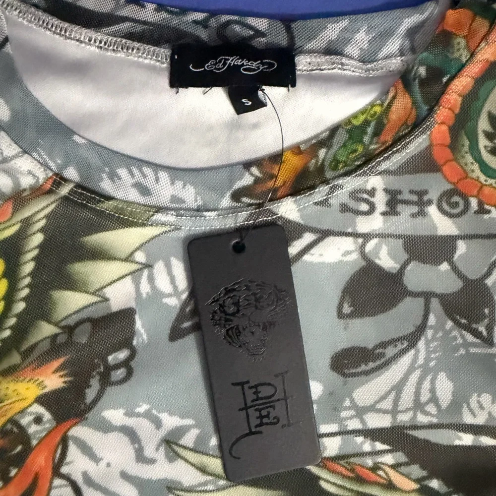 Ed Hardy Multicolor Tattoo-Print Crewneck Top - Picture 5 of 10